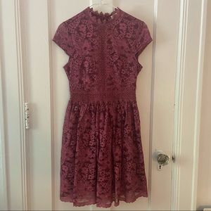 Altar’d State Pink Lace Dress, Extra Small, High Neck, Cap Sleeves